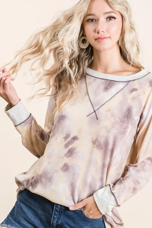 bibi tie dye terry pull over with contrast stitching - alternate angle