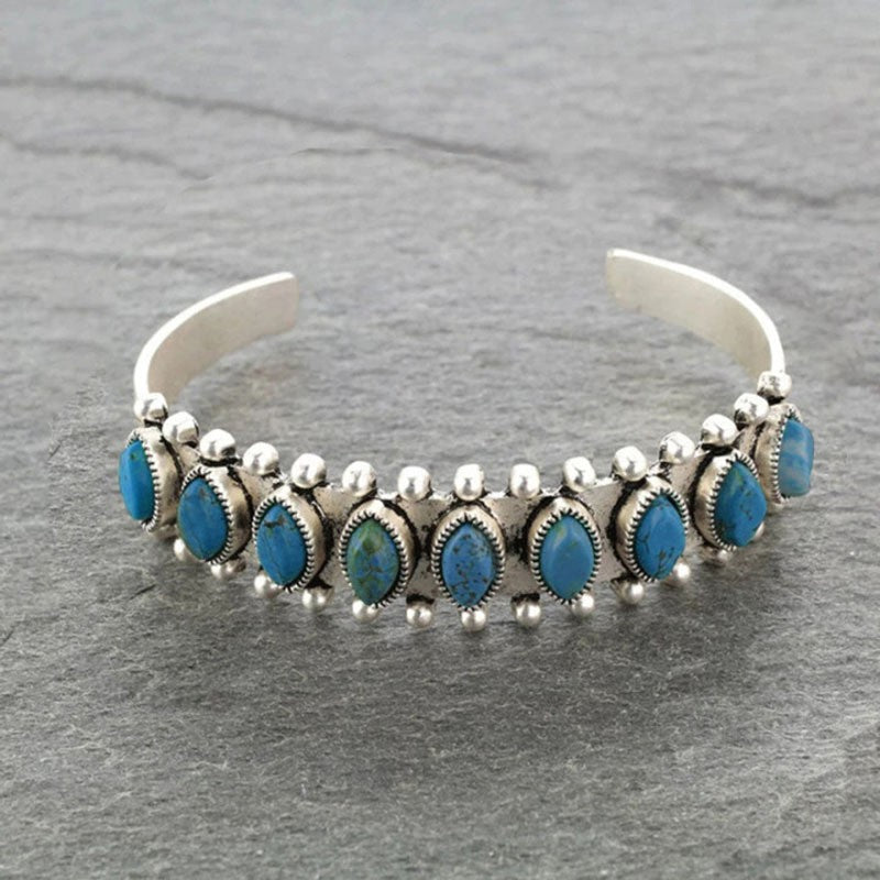 Artificial Turquoise Alloy Open Bracelet Cerulean One Size