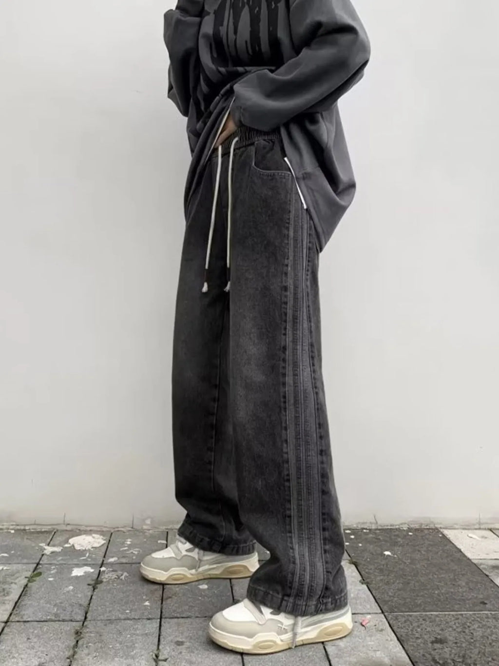 men's men's full size vintage wash wide leg jeans plus size - extra view