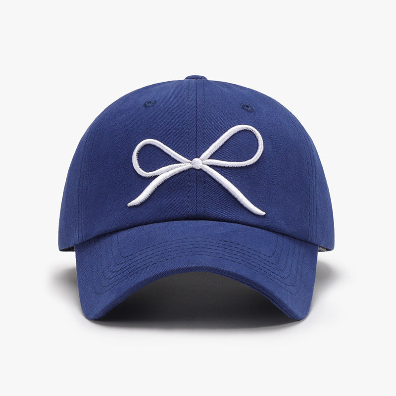 Bow Embroidered Cotton Baseball Cap Royal Blue One Size