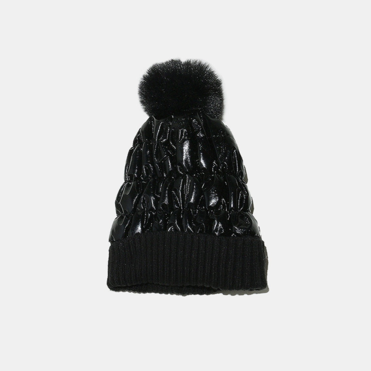 Thermal Knit Hat with Pompom Black One Size