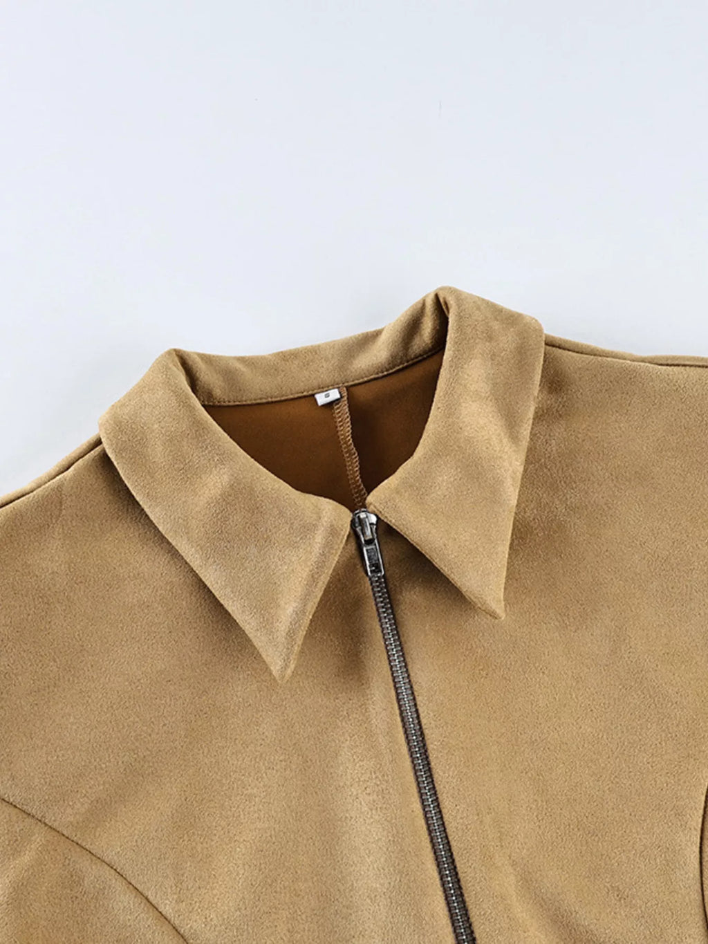women's suede zip-up fitted jacket - extra view