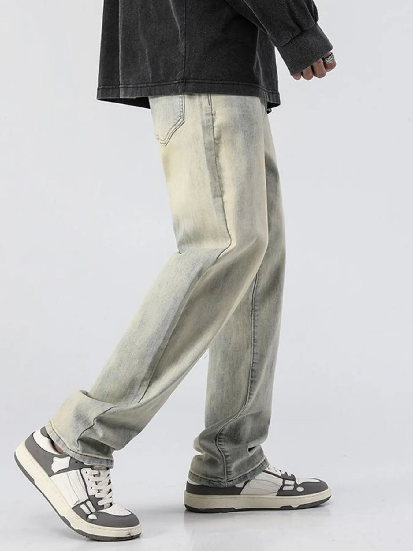 men's men's full size vintage wash loose fit jeans plus size - additional angle
