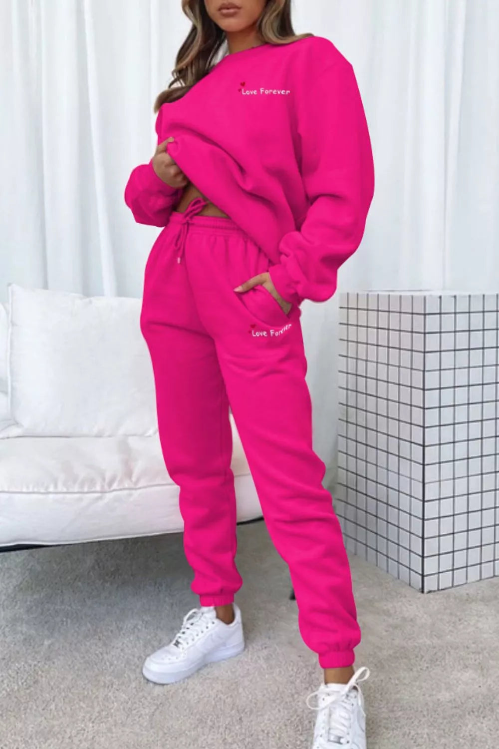 women's round neck sweatshirt and joggers set - extra view