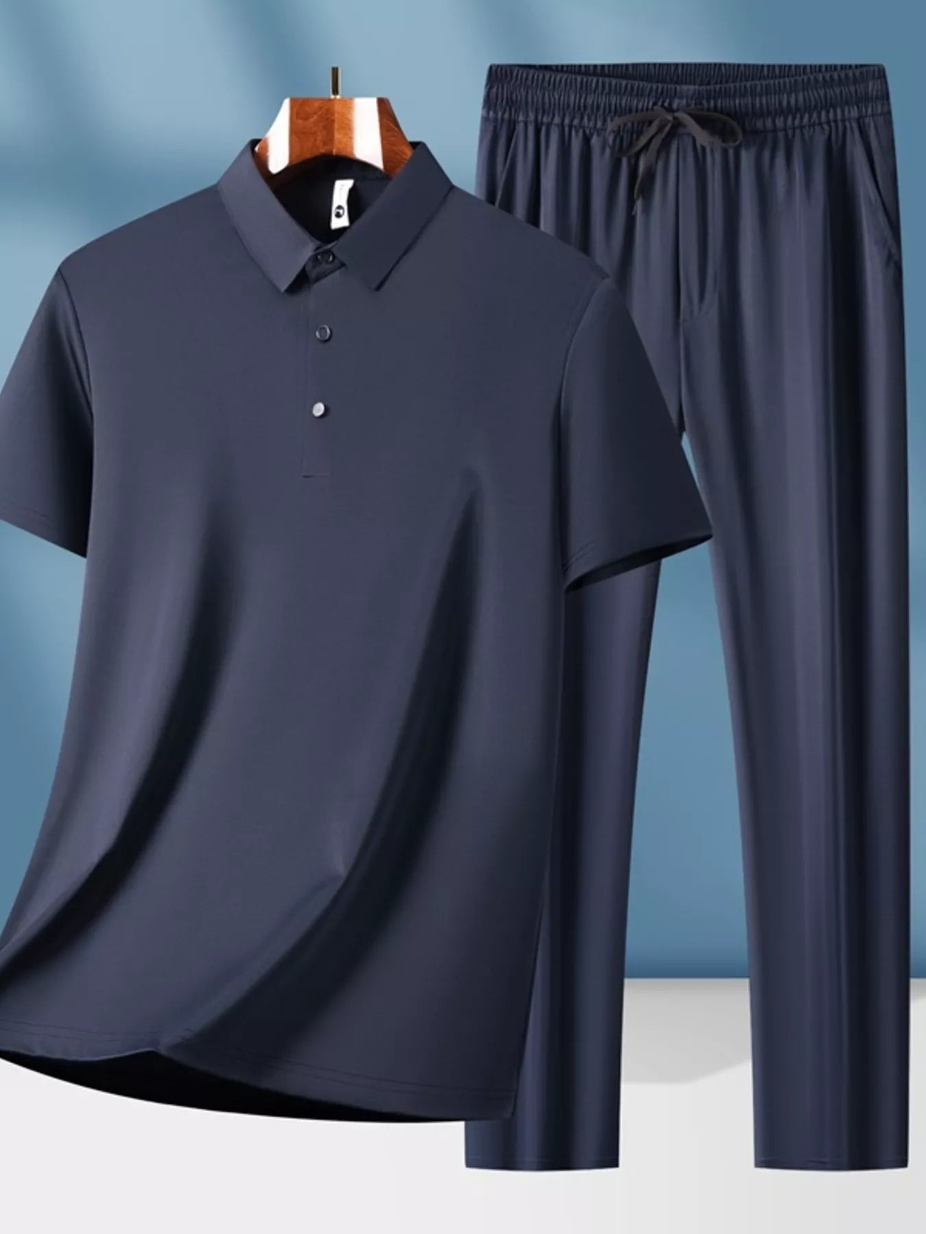 men's men's plus size button detail short sleeve top and pants set - product detail