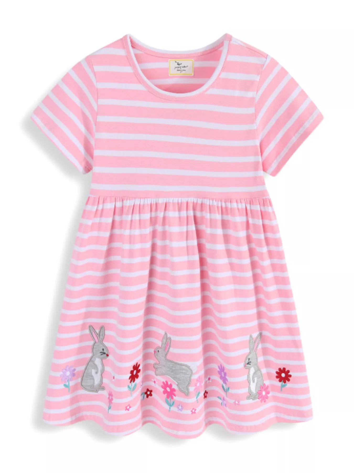 women's children's striped bunny embroidered dress - styled view