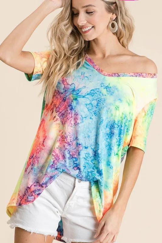 women's bibi  tie dye print jersey v neck top - main product image