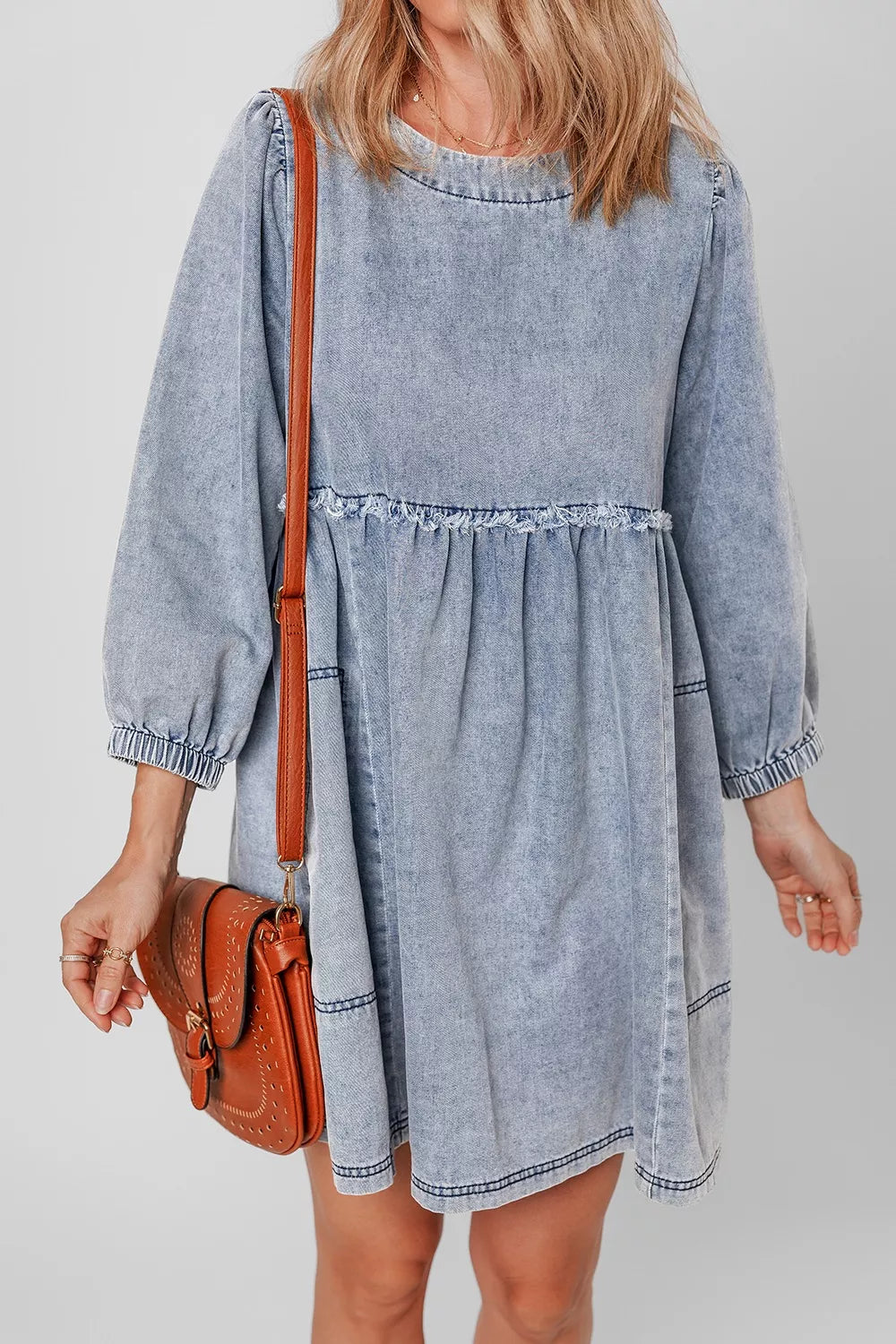 women's vintage wash denim dress with pockets - extra view