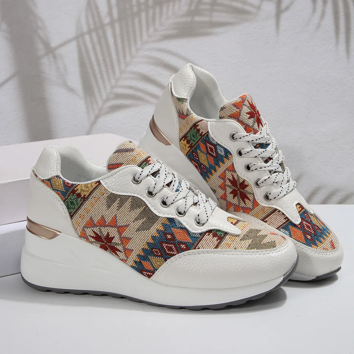 women's geometric lace up wedge sneakers - extra view