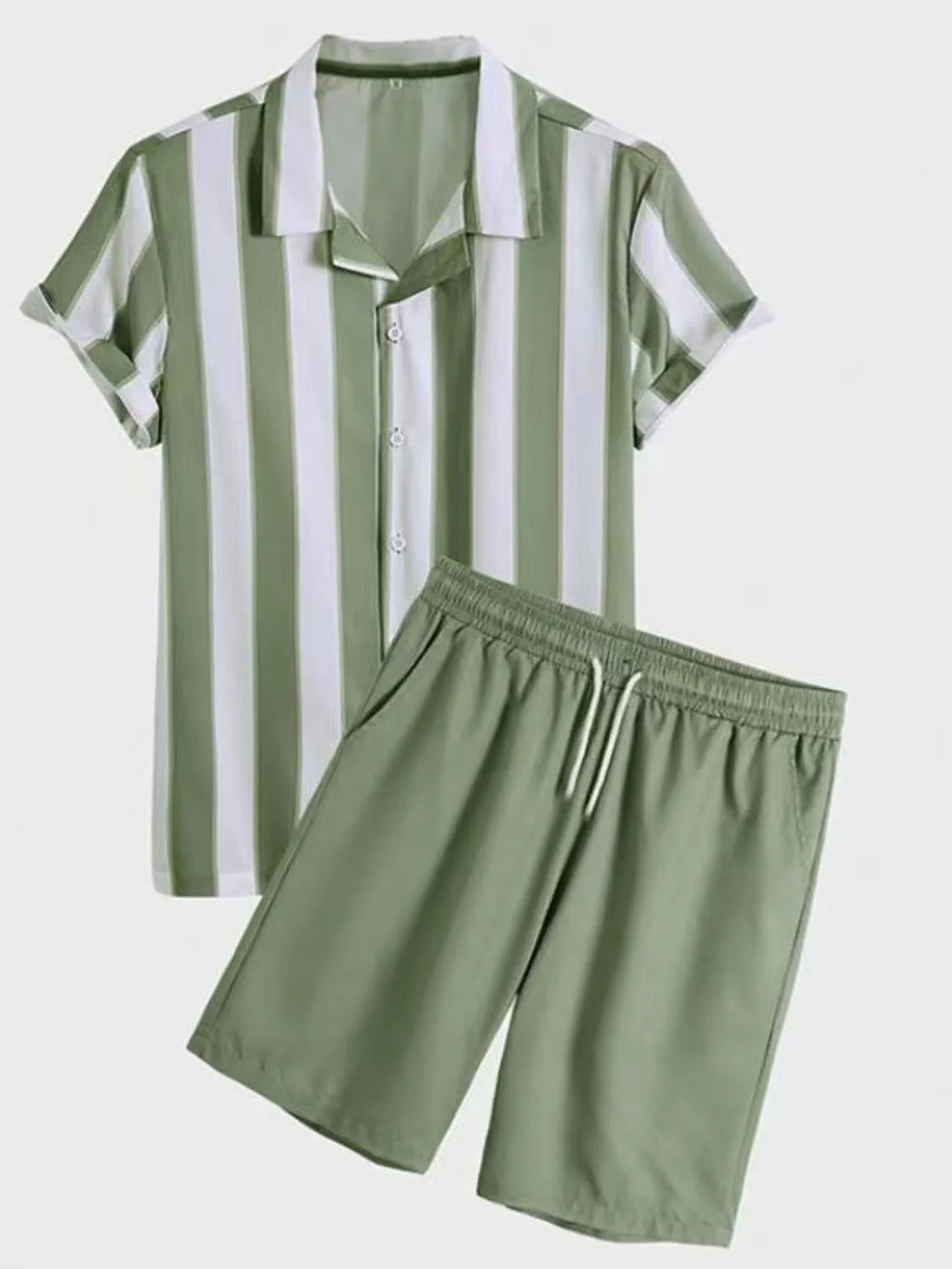 men's men's full size striped casual shirt and shorts set plus size - styled view