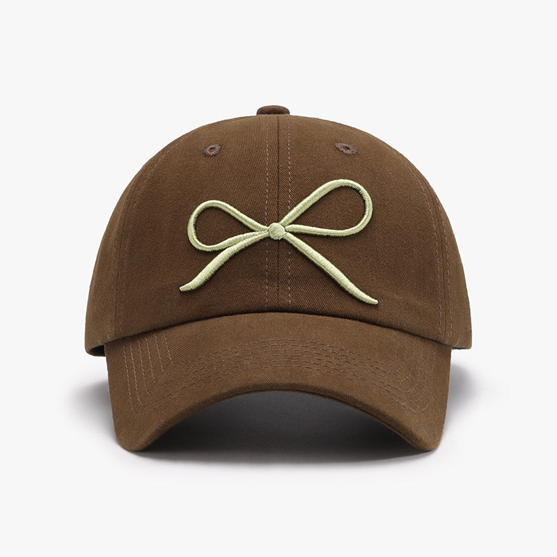 Bow Embroidered Cotton Baseball Cap Coffee Brown One Size