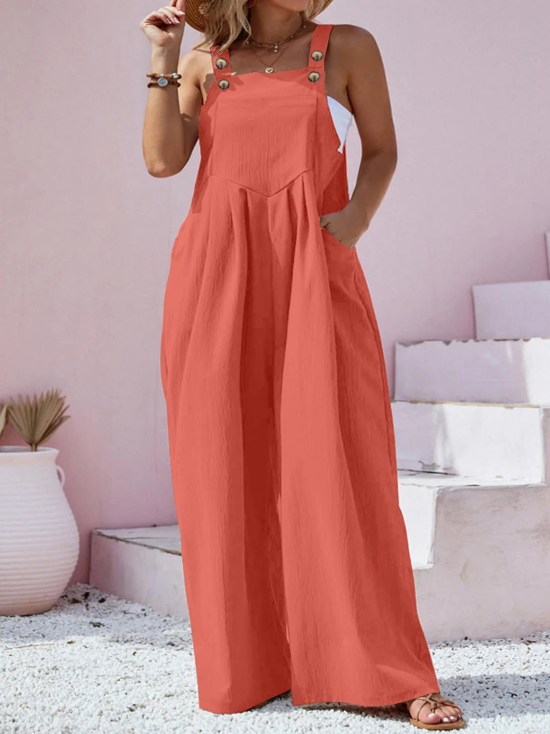 Plus Size Square Neck Wide Leg Overalls