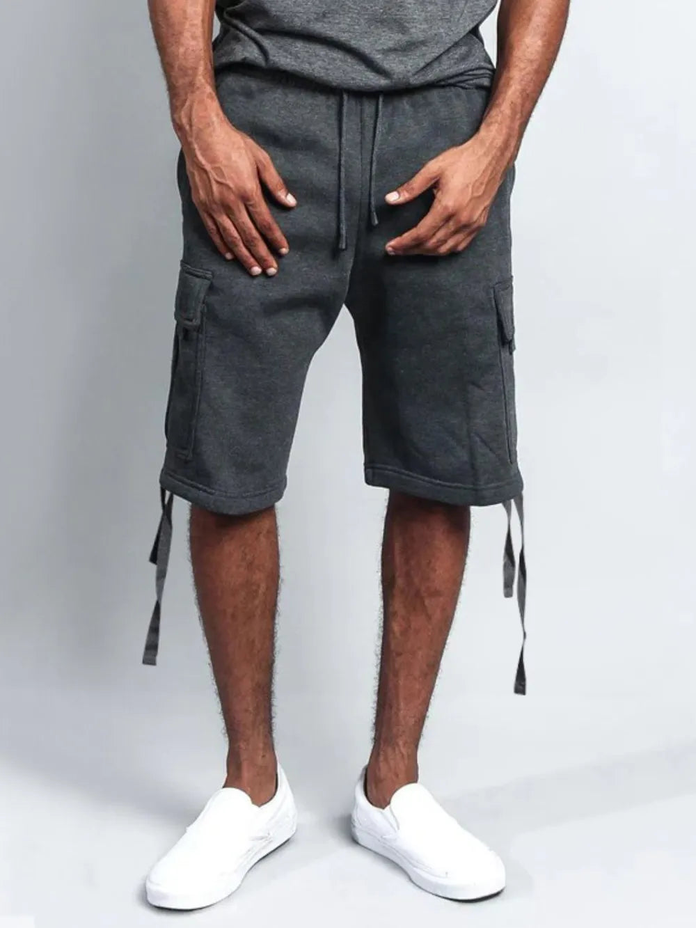 Men's Full Size Drawstring Shorts with Pockets Plus Size Dark Gray