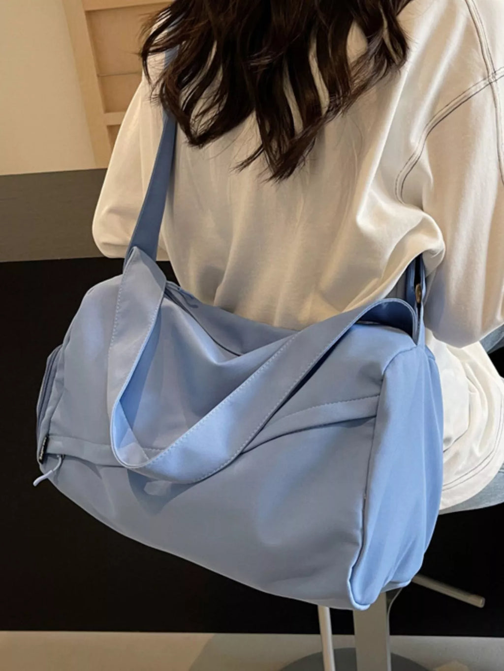 women's adjustable strap solid color travel bag - additional angle