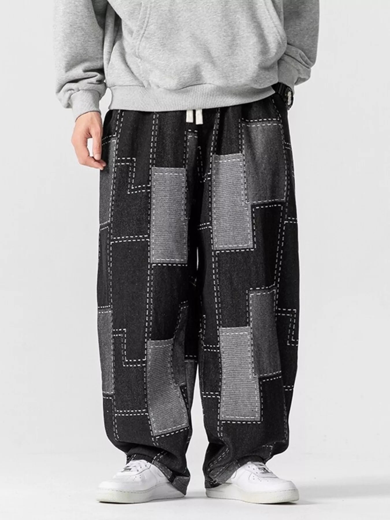 men's men's plus size patchwork wide leg jeans - styling option
