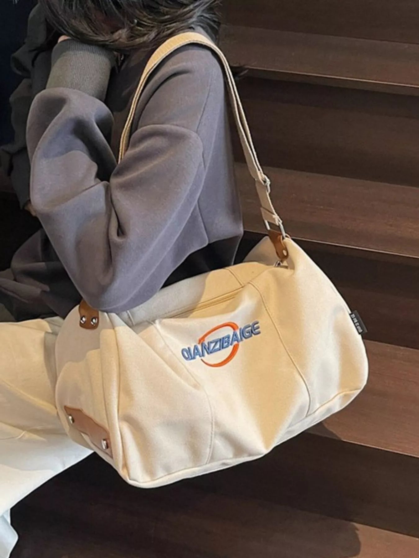 women's canvas duffel bag with adjustable shoulder strap - additional angle