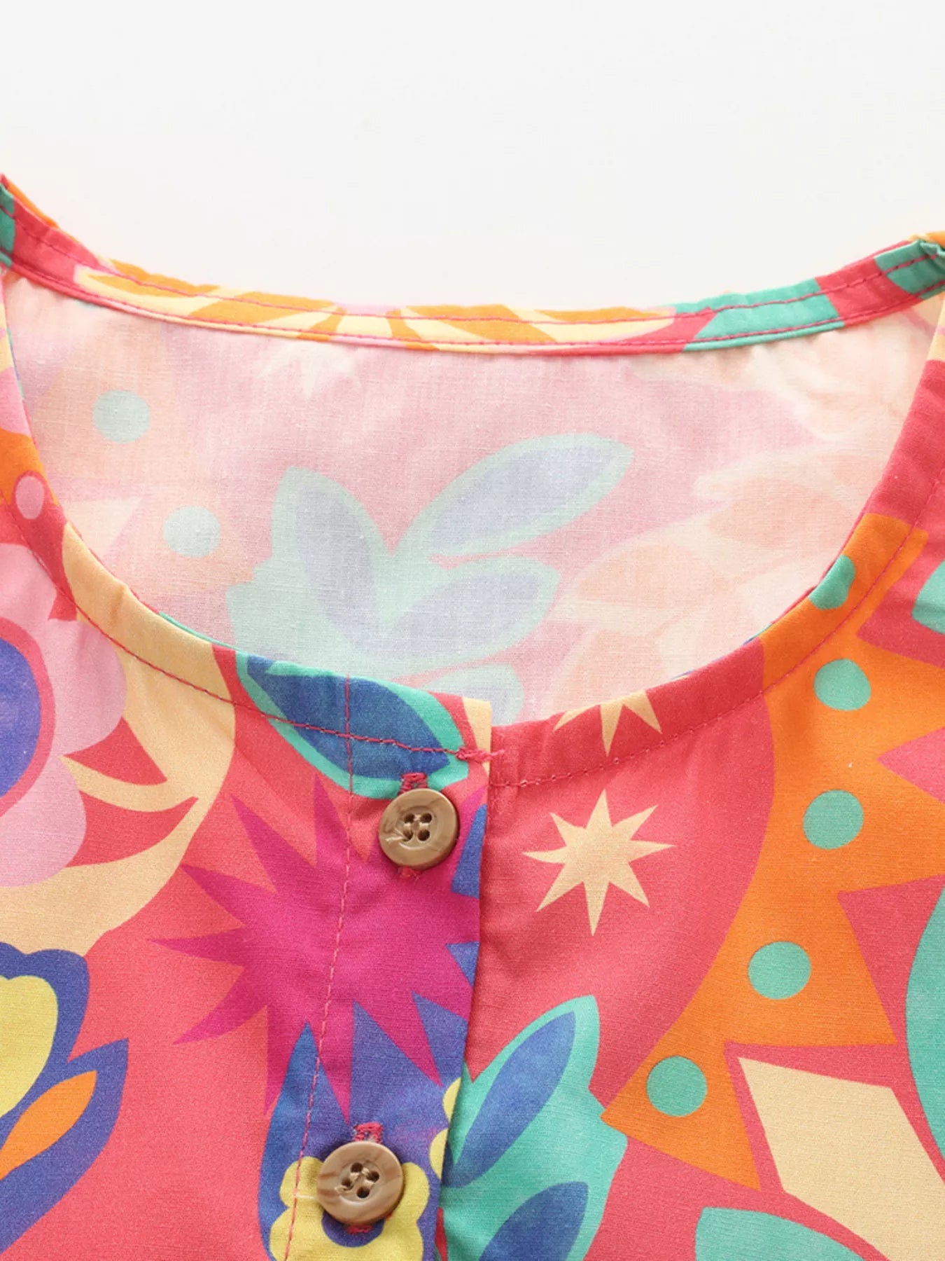 women's children's floral print button detail casual dress - back view