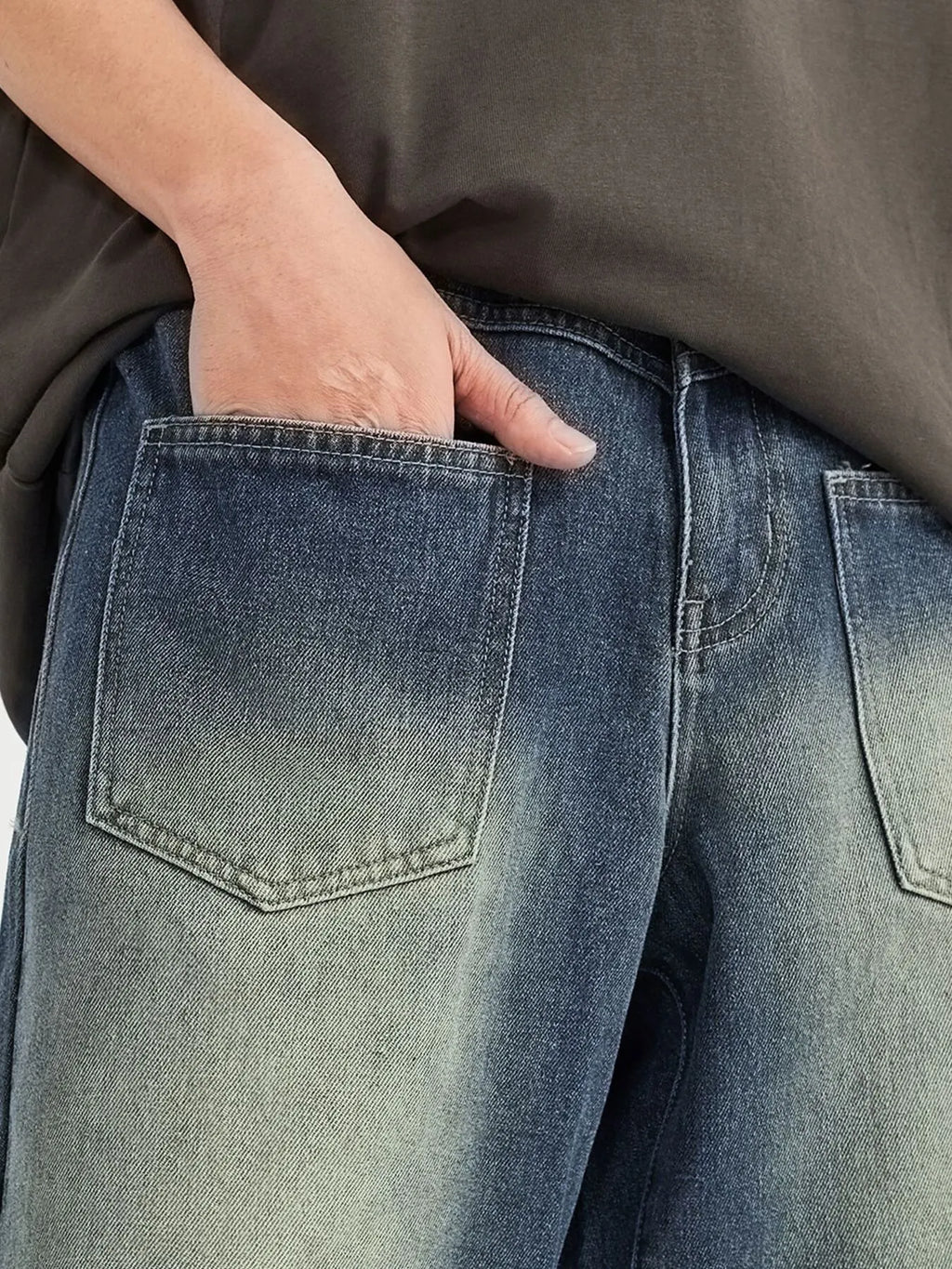 men's men's vintage wash wide leg jeans - extra view