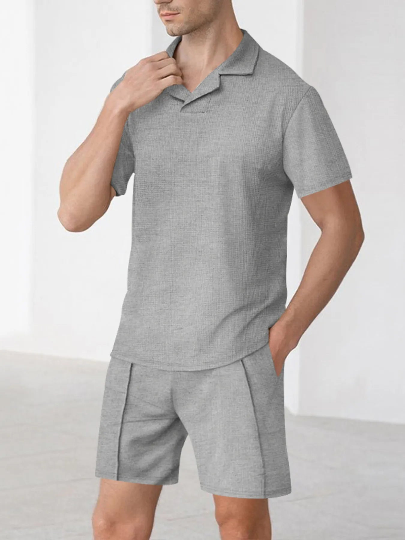 men's men's full size short sleeve top and shorts matching set plus size - additional image