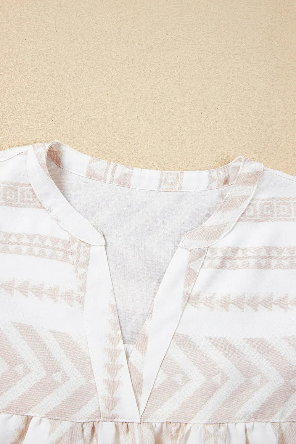 Geometric Jacquard Notched Half Sleeve Blouse