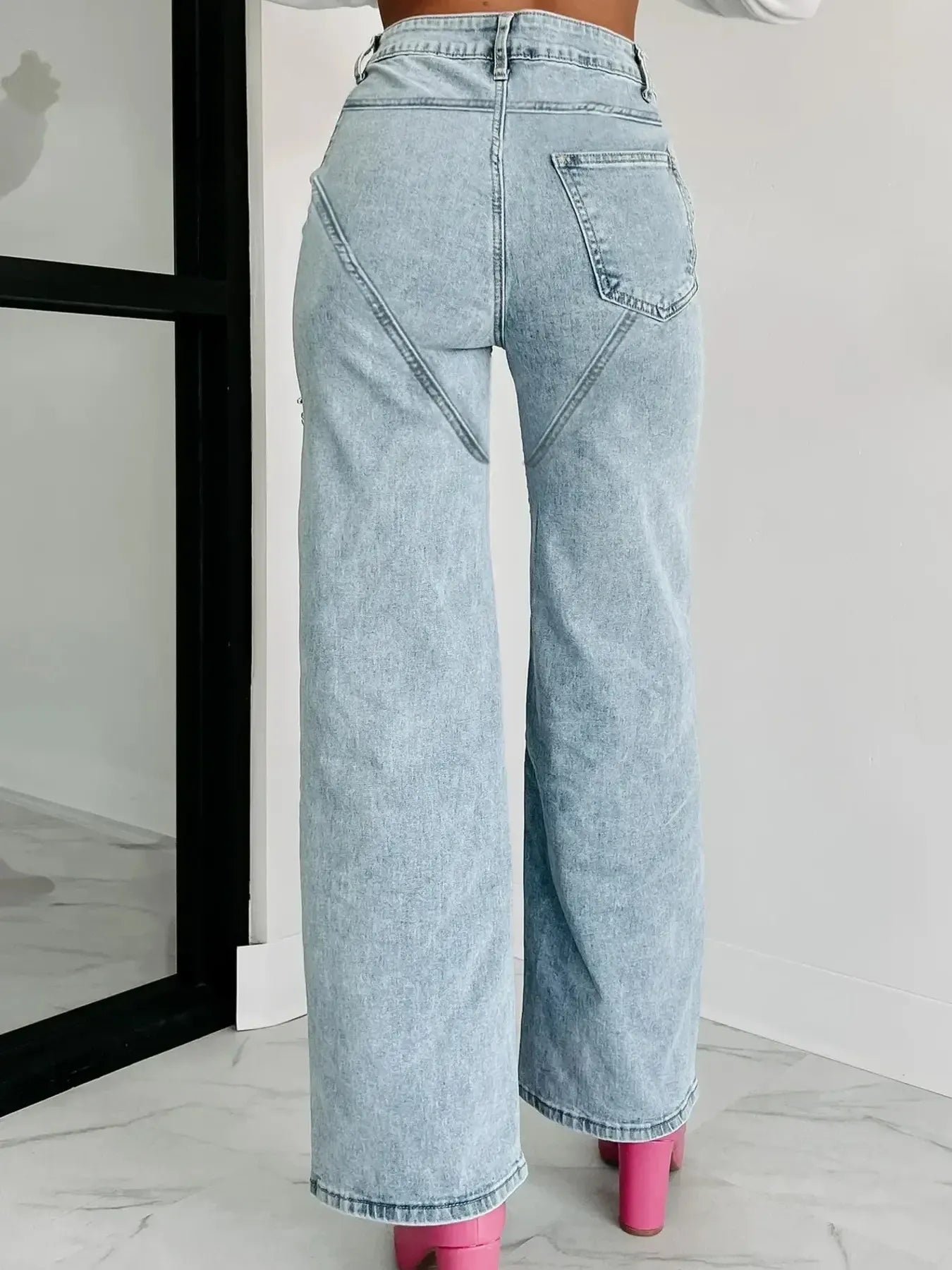 High Waist Cut-Out Wide Leg Jeans