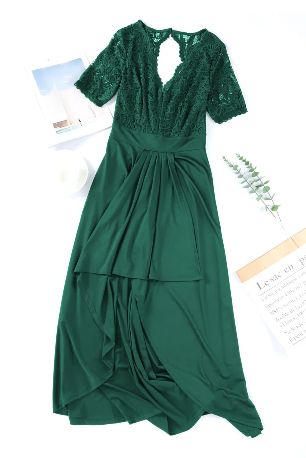 Lace Cutout V-Neck Short Sleeve Dress – Donjane