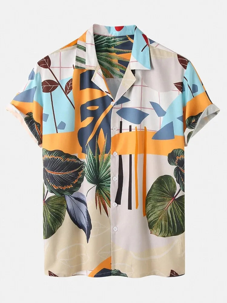 men's men's full size printed short sleeve shirt and shorts set plus size - second view
