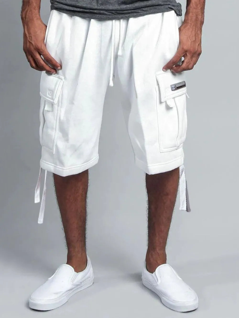 Men's Full Size Drawstring Shorts with Pockets Plus Size White