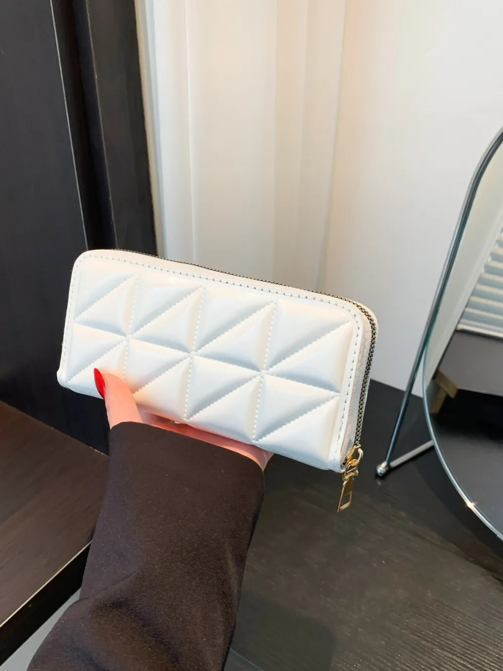 PU Leather Solid Color Wallet White One Size