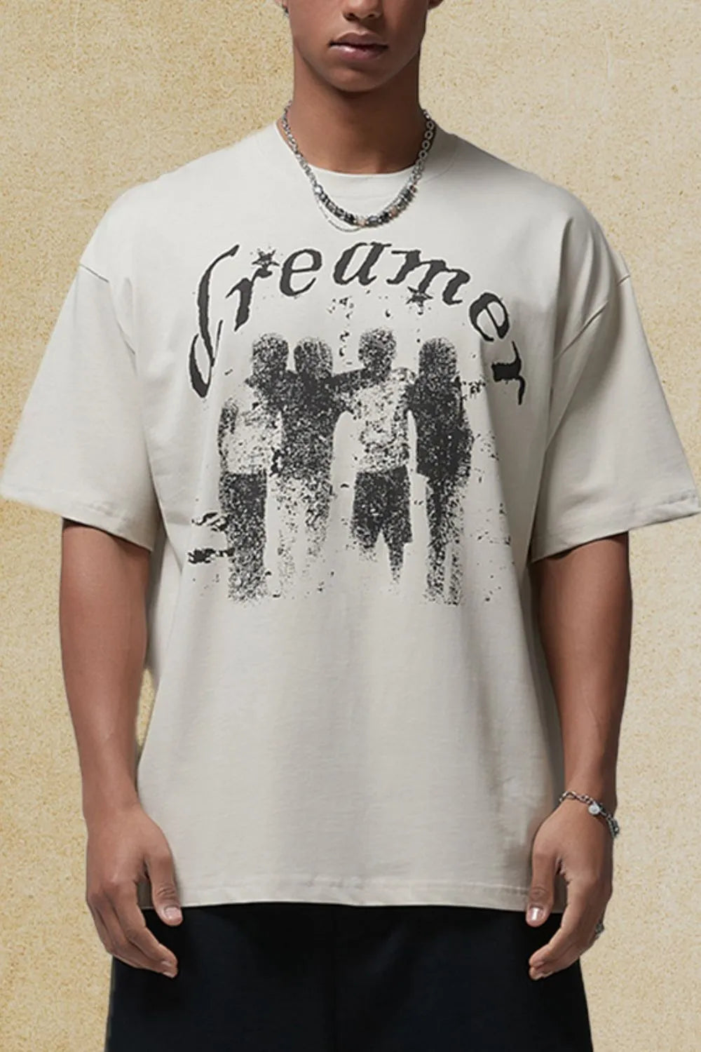 Men's Graphic Round Neck Half Sleeve T-Shirt Ivory