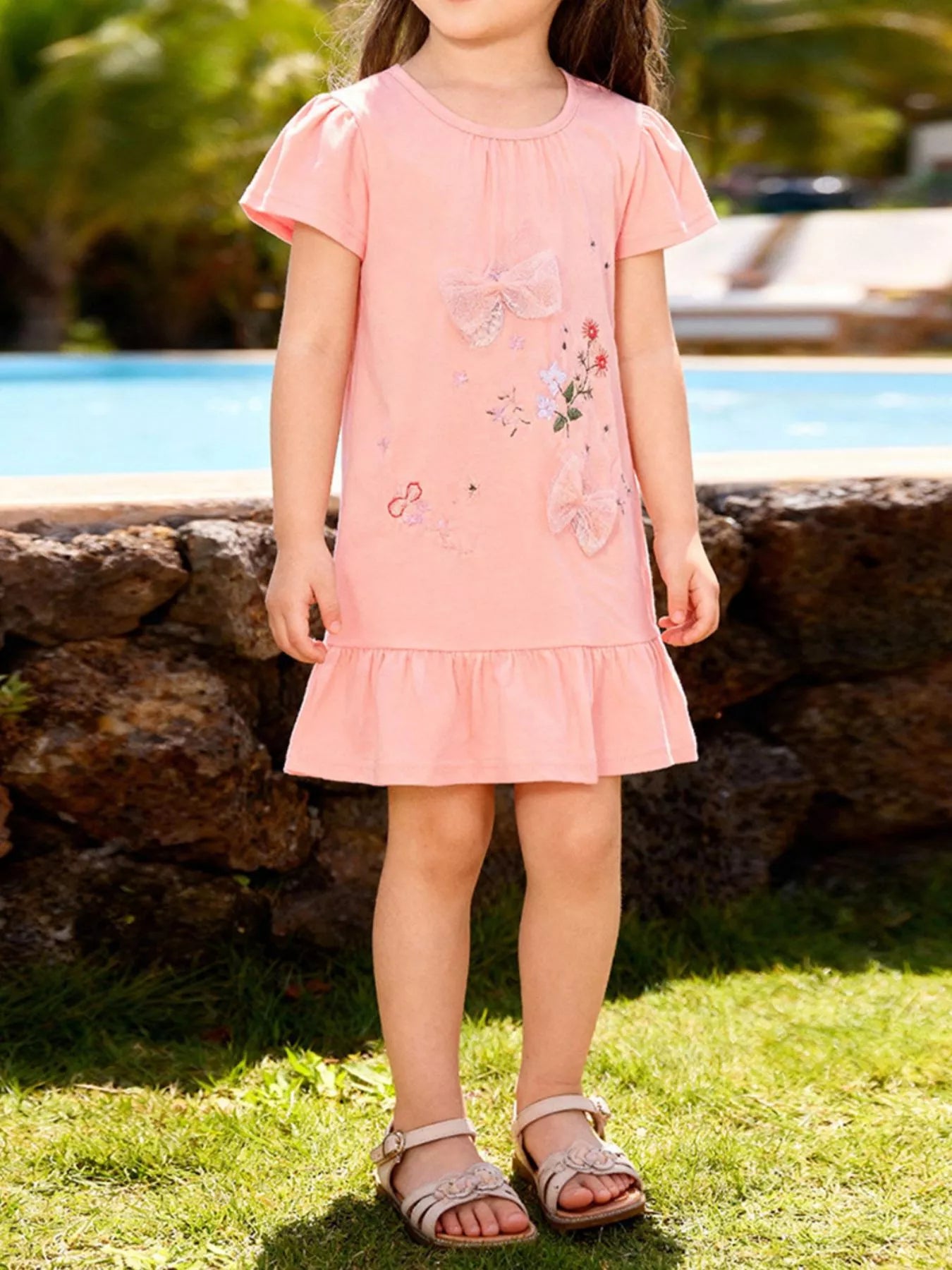 women's children's ruffled hem short sleeve dress - side view