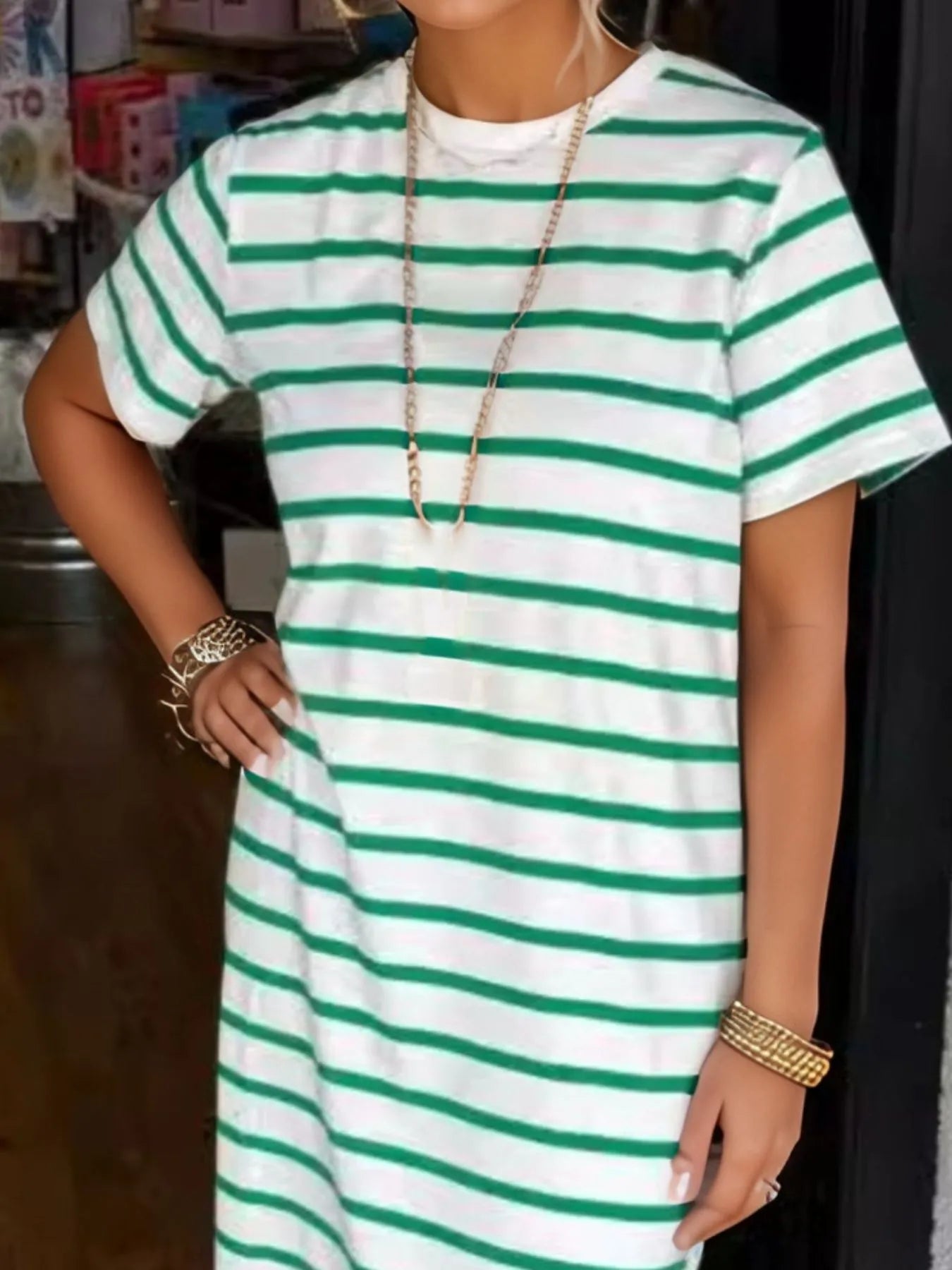 Full Size Striped T-Shirt Maxi Dress with Side Slit Plus Size