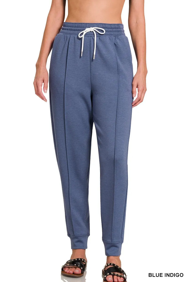 women's pants: zenana drawstring scuba sweatpants with pockets | don shown as women’s outerwear