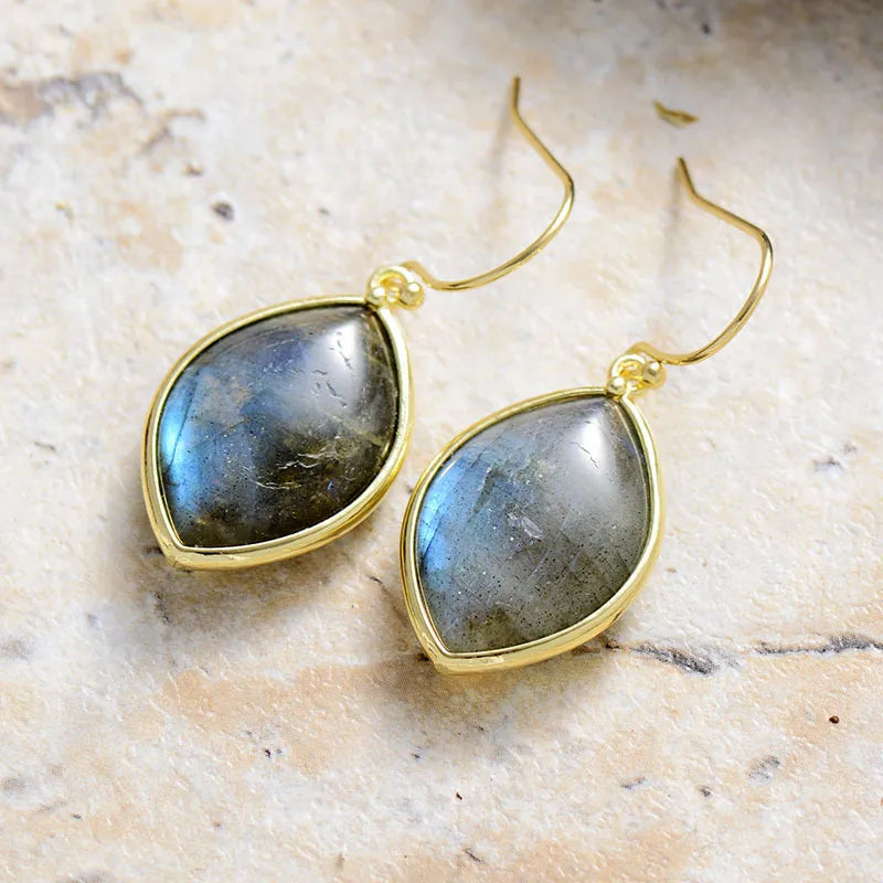 Copper Stone Teardrop Earrings Black One Size