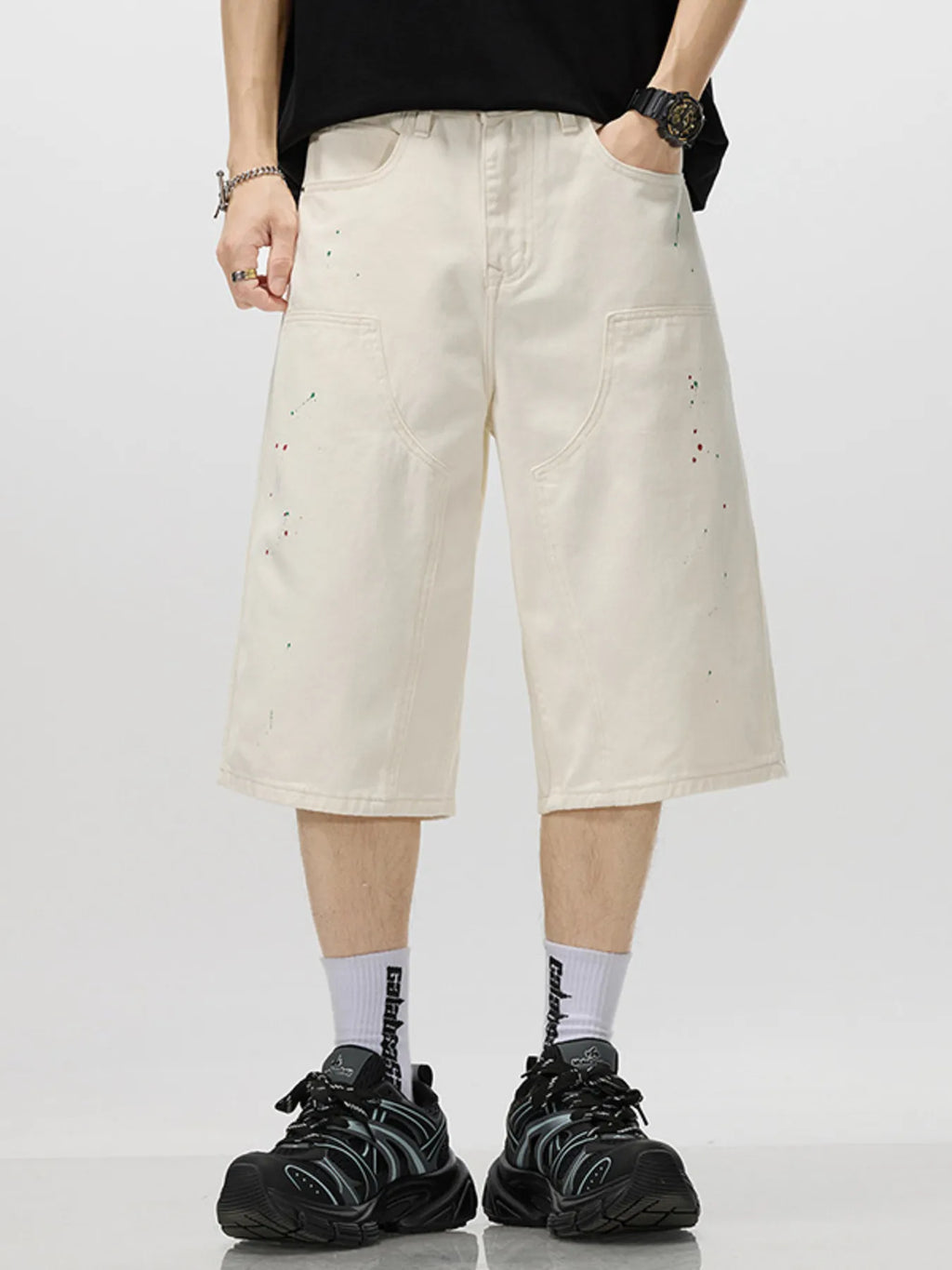 men's men's loose-fit splatter-paint denim capris - front view