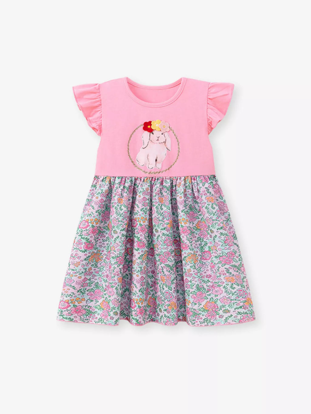 women's children's floral print bunny ruffle sleeve dress - second view