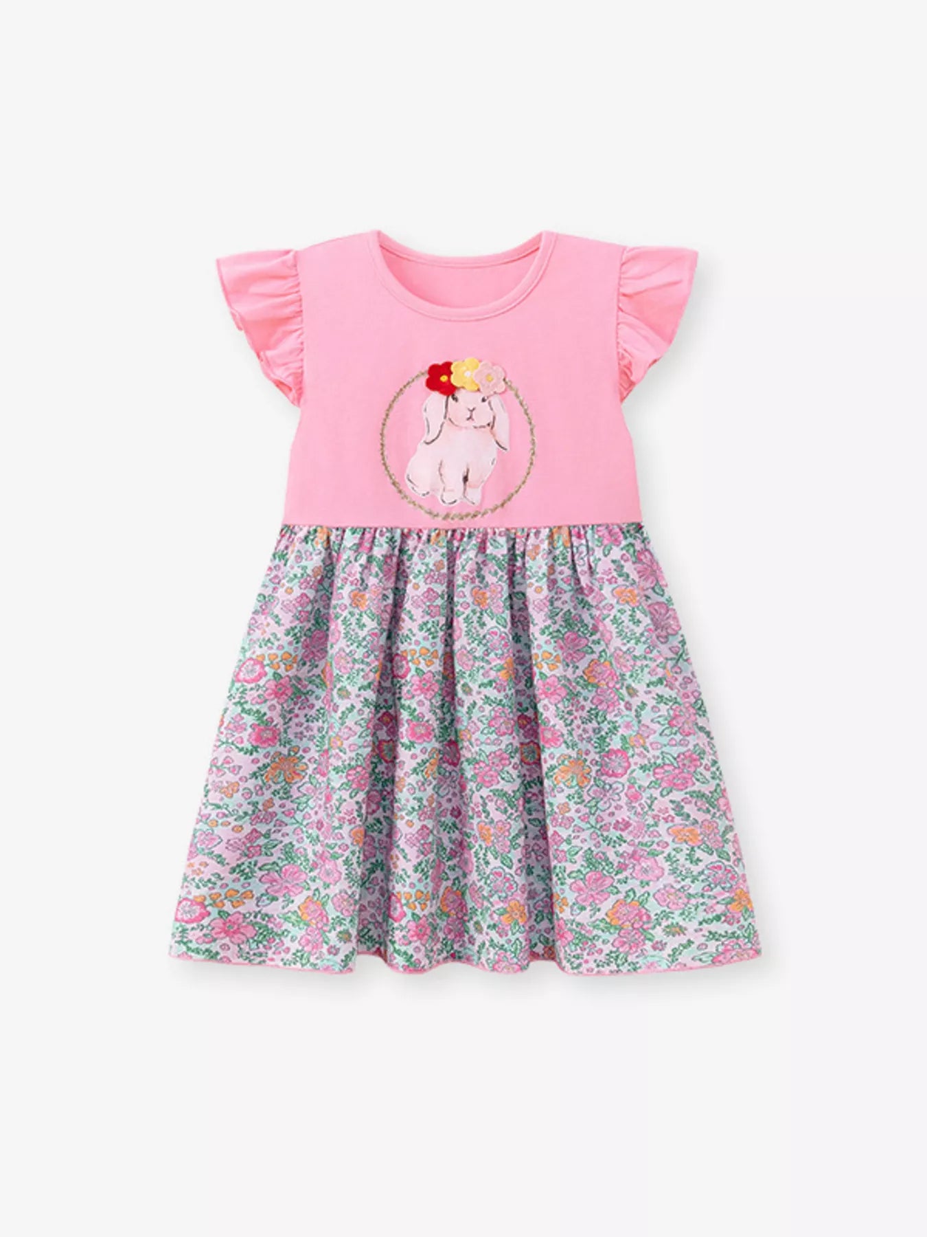 women's children's floral print bunny ruffle sleeve dress - second view