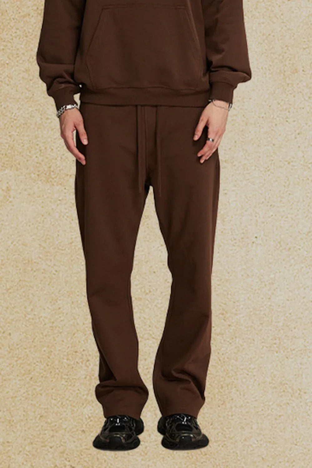 Men's Drawstring Loose Fit Pants Coffee Brown