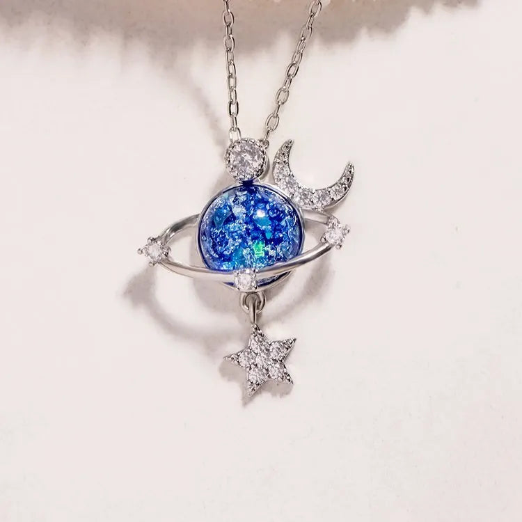 starry sky inlaid zircon moon star necklace styled as a women’s apparel