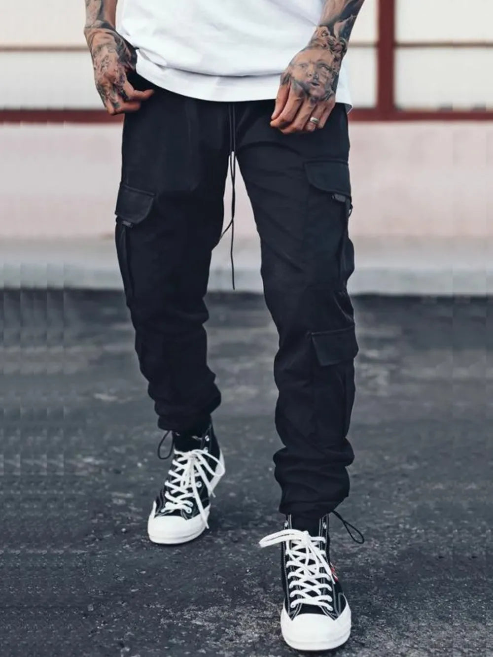 Men's Drawstring Pants with Cargo Pockets