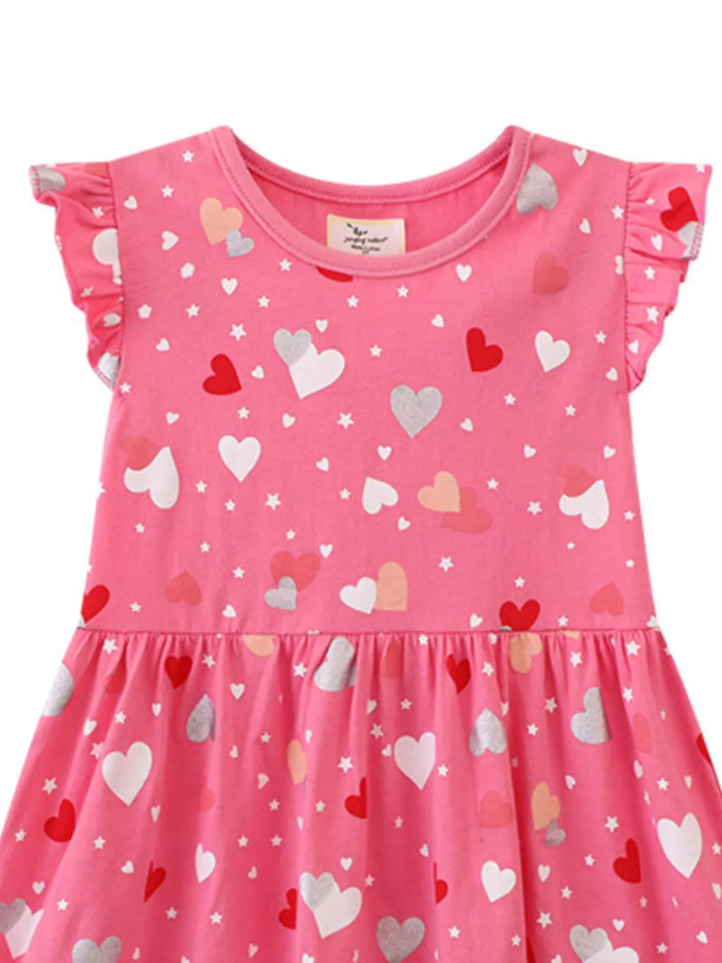 women's children's heart print ruffle sleeve casual dress - back view