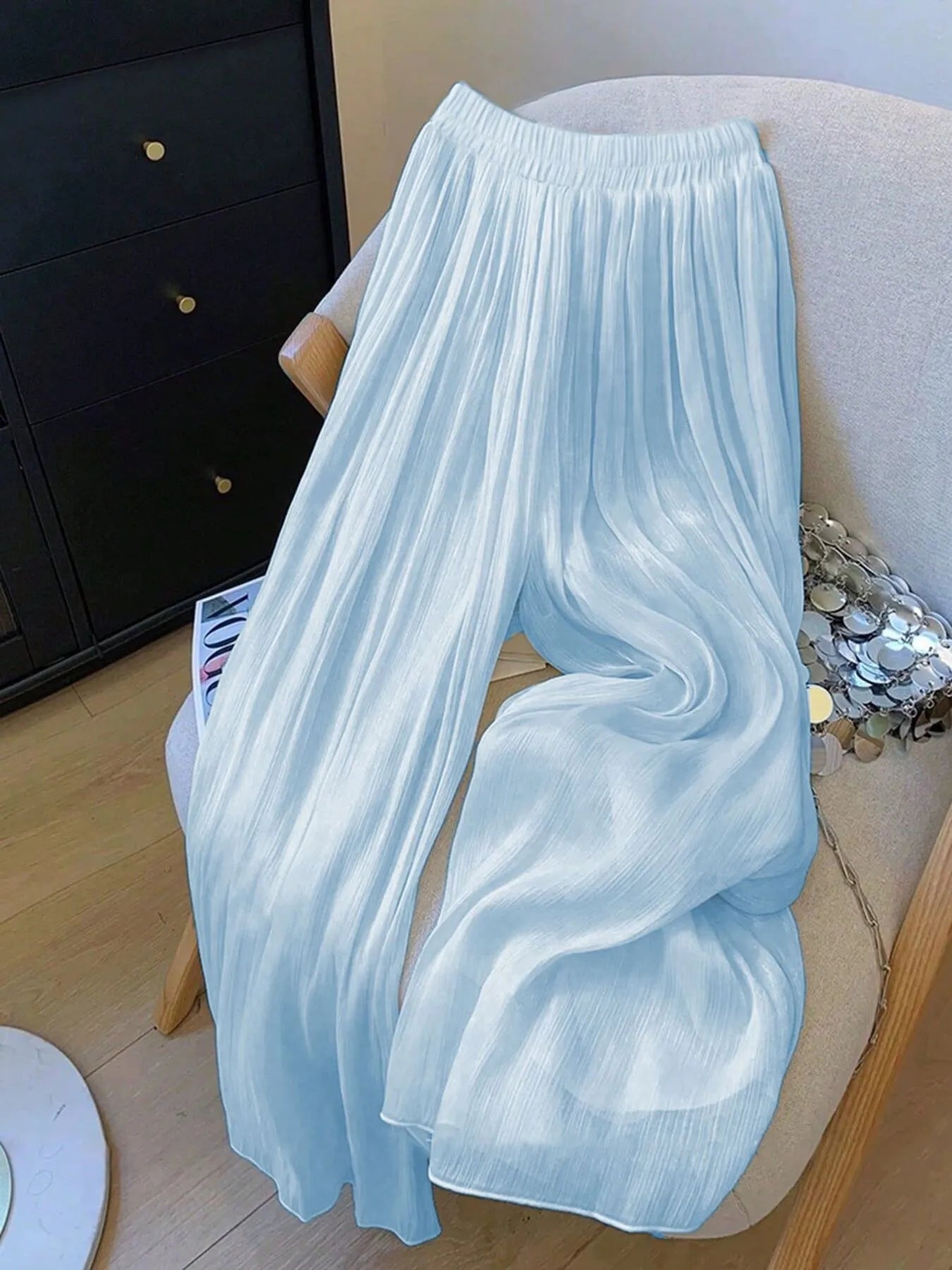 Mesh Wide Leg Pants Sky Blue