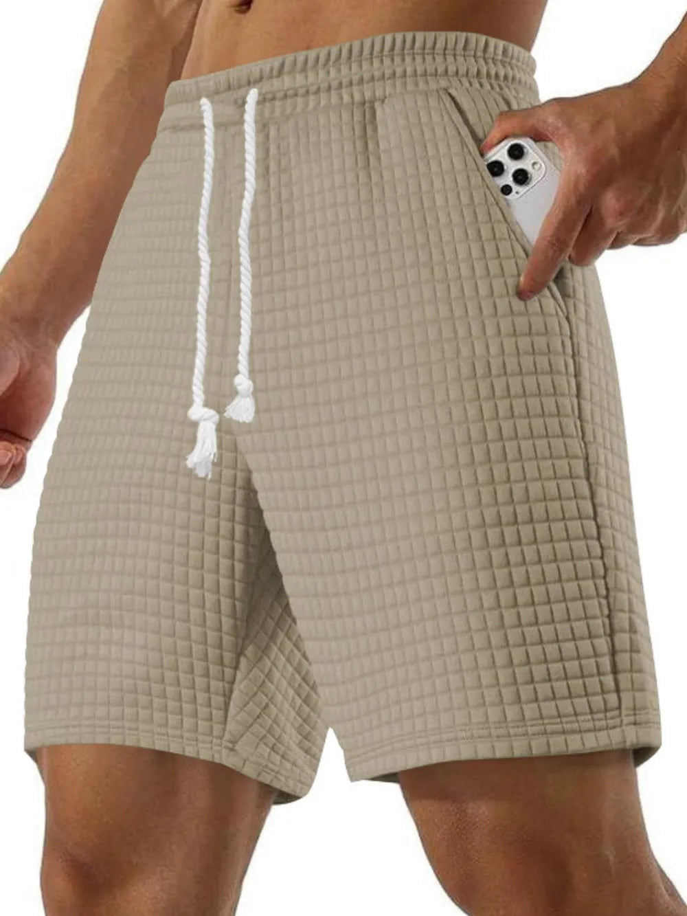 Men's Full Size Drawstring Textured Shorts Plus Size Khaki
