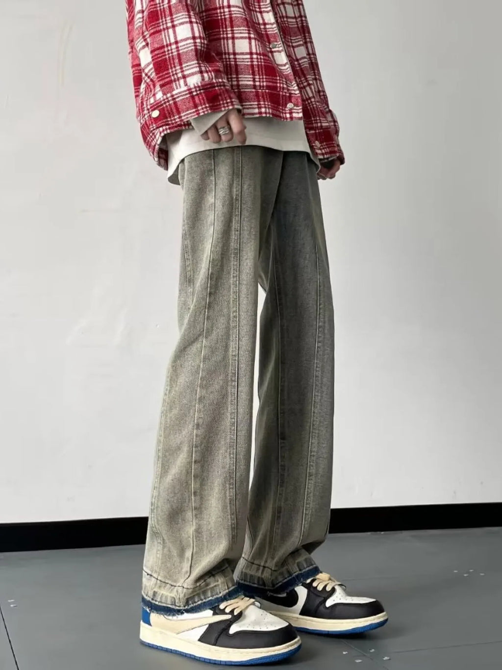 men's men's full size vintage wash wide leg jeans plus size - side view