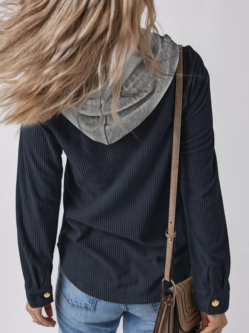 women's hooded corduroy button-down jacket - back view