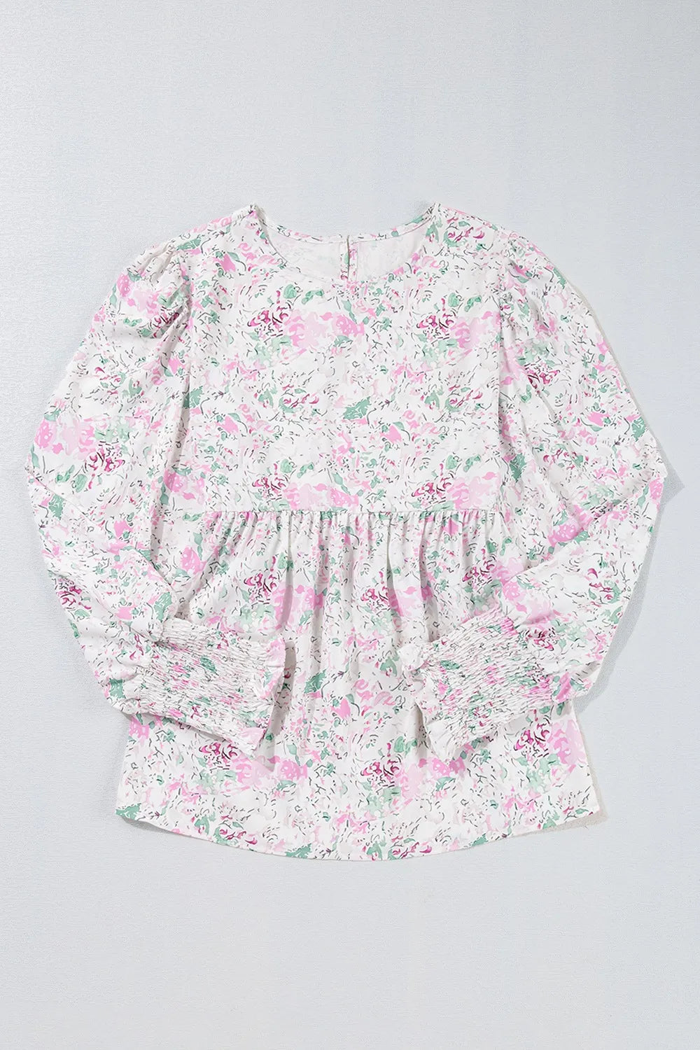 Printed Round Neck Long Sleeve Blouse
