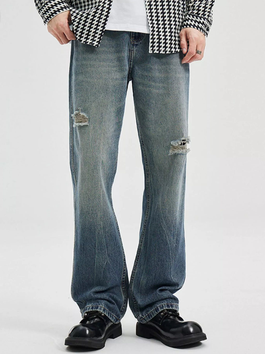 men's men's washed ripped bootcut jeans - front view
