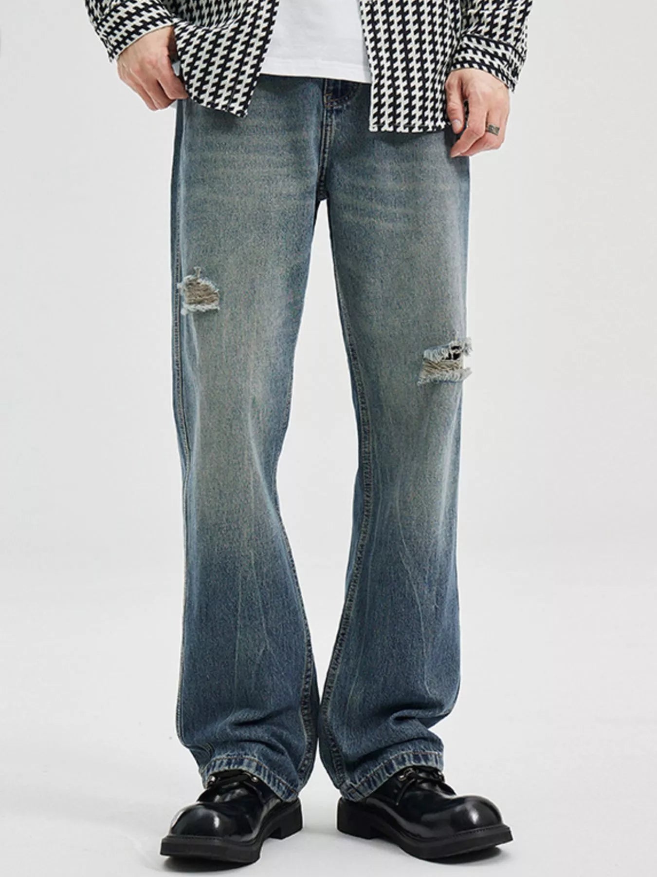 men's men's washed ripped bootcut jeans - front view