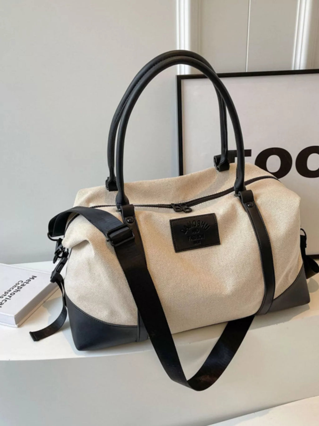women's canvas leather trim travel  bag - product detail