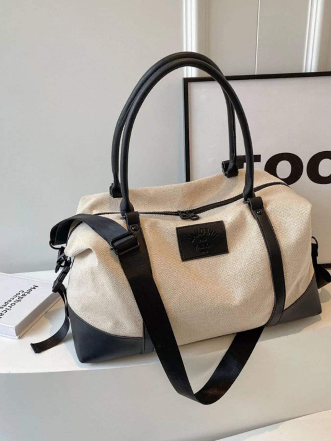 women's canvas leather trim travel  bag - product detail